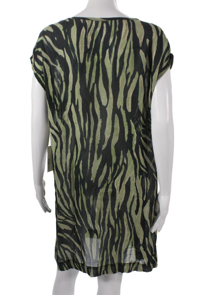 Fifteen Twenty Women Shift Green Chiffon Animal Print Blouse Size S