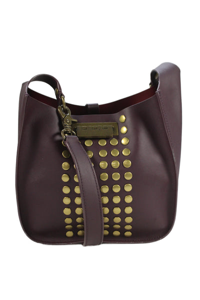 Zac Posen Womens Leather Studded Dotted Crossbody Handbag Burgundy