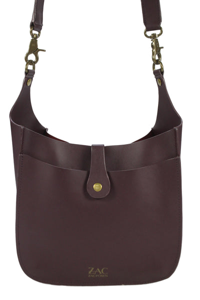 Zac Posen Womens Leather Studded Dotted Crossbody Handbag Burgundy