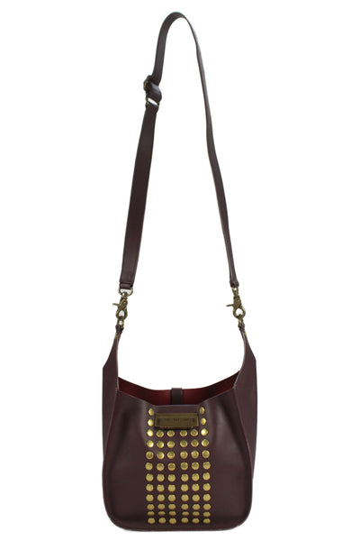 Zac Posen Womens Leather Studded Dotted Crossbody Handbag Burgundy