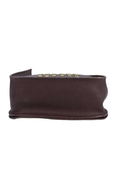 Zac Posen Womens Leather Studded Dotted Crossbody Handbag Burgundy