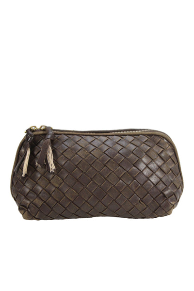 Bottega Veneta Womens Leather Intrecciato  Pouch Wallet Brown