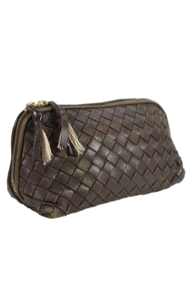 Bottega Veneta Womens Leather Intrecciato  Pouch Wallet Brown