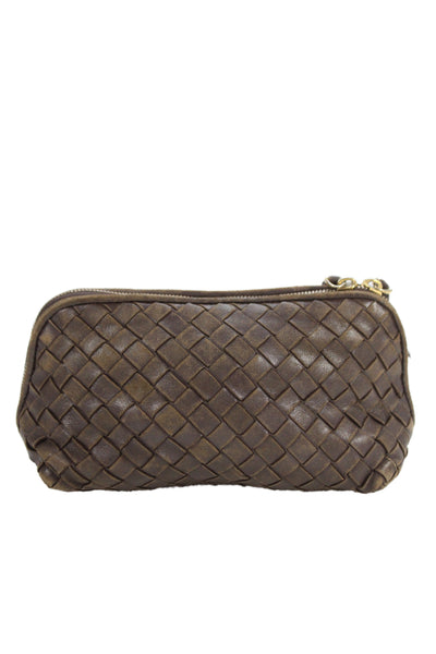 Bottega Veneta Womens Leather Intrecciato  Pouch Wallet Brown