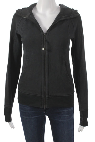 Lululemon Womens Full Zip Hoodie Black Cotton Blend V-Neck Size 2
