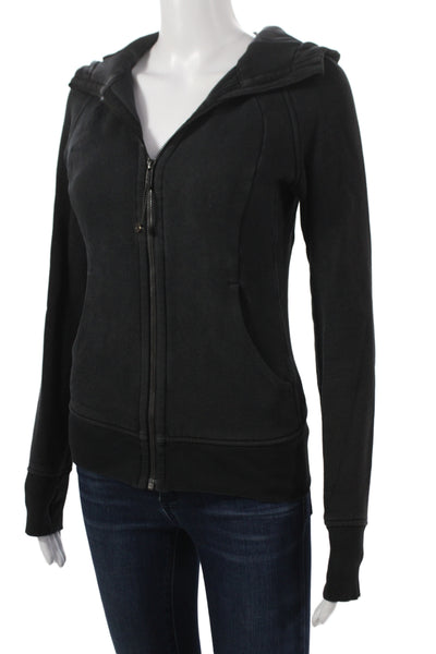 Lululemon Womens Full Zip Hoodie Black Cotton Blend V-Neck Size 2