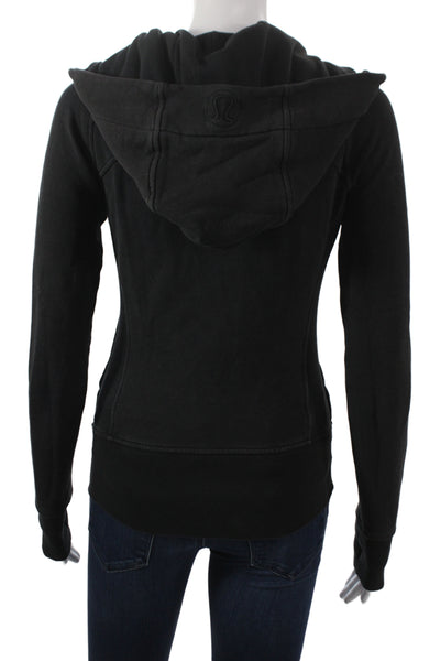 Lululemon Womens Full Zip Hoodie Black Cotton Blend V-Neck Size 2