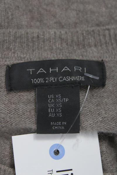 Tahari Womens Cashmere Pullover Sweater Brown Crew Neck Size XS