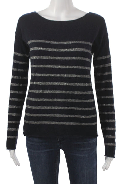 Vince Womens Striped Wool Boatneck Pullover Sweater Blue Long Sleeve Size S