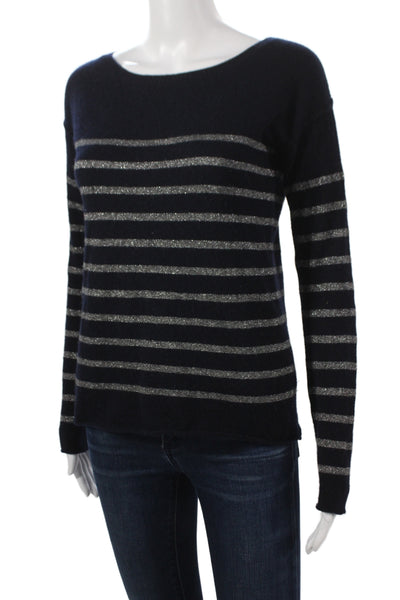 Vince Womens Striped Wool Boatneck Pullover Sweater Blue Long Sleeve Size S