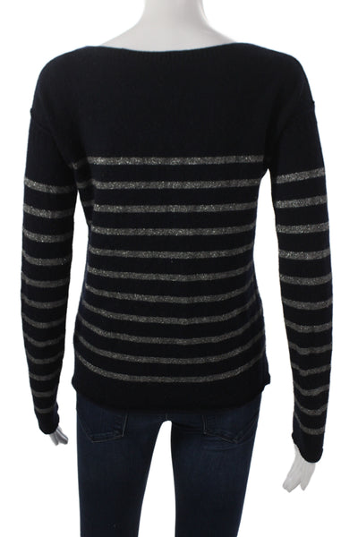 Vince Womens Striped Wool Boatneck Pullover Sweater Blue Long Sleeve Size S