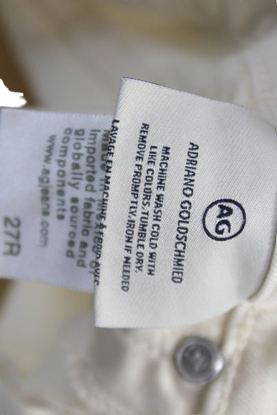 AG Womens Ankle Jeans Ivory Cotton Blend Button 28 Inseam Designer Size 27