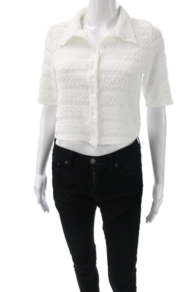 Zero Degrees Celsius Women Cropped Button-Up Top White Short Sleeve Size XS
