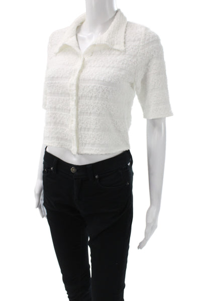 Zero Degrees Celsius Women Cropped Button-Up Top White Short Sleeve Size XS