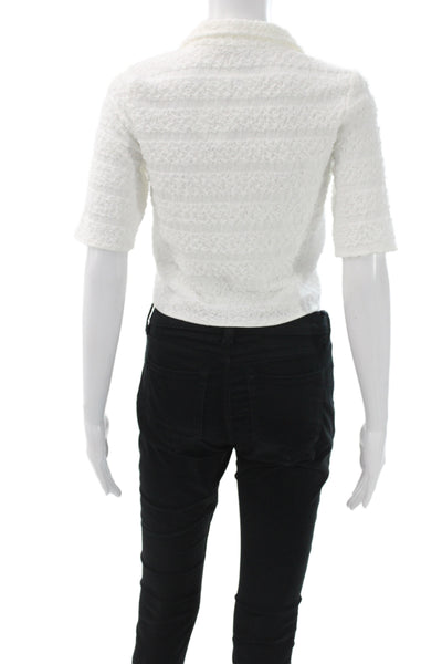 Zero Degrees Celsius Women Cropped Button-Up Top White Short Sleeve Size XS