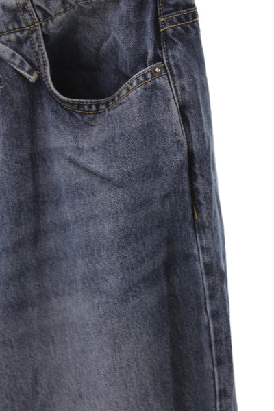 Splendid Women Wide-Leg Jeans Blue Mid-Rise Cotton Button Inseam 26 Size XS