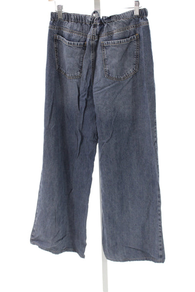 Splendid Women Wide-Leg Jeans Blue Mid-Rise Cotton Button Inseam 26 Size XS