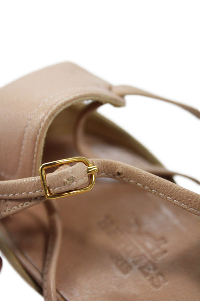Hermes Women Leather Kitten Heels Brown Size 7