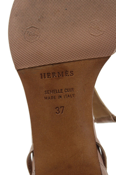 Hermes Women Leather Kitten Heels Brown Size 7