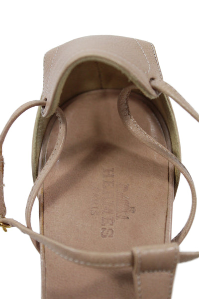 Hermes Women Leather Kitten Heels Brown Size 7