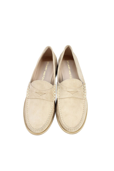 Stuart Weitzman Womens Suede Geometric Loafers Beige Size 10