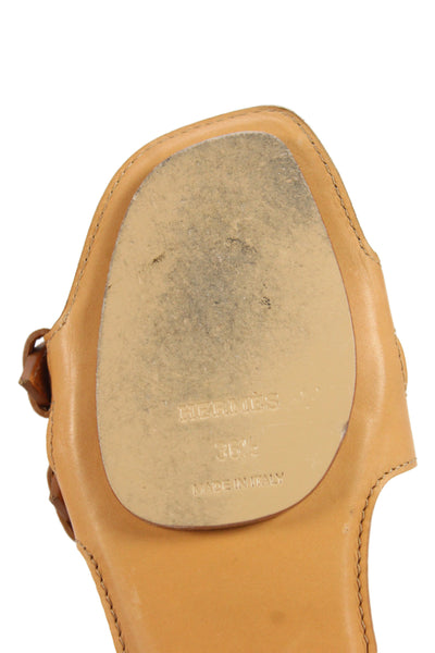 Hermes Women Leather H Cut Out Sandals Brown Size 6.5