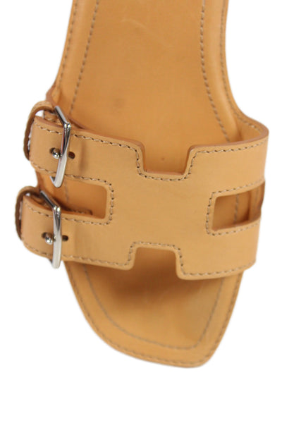 Hermes Women Leather H Cut Out Sandals Brown Size 6.5