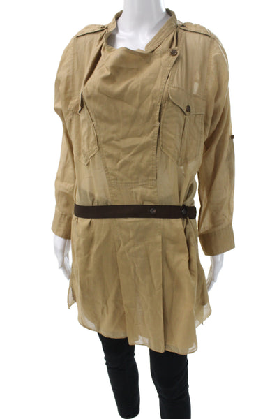 Etoile Isabel Marant Women Shirt Dress Beige Cotton Collared Long Sleeve Size 0
