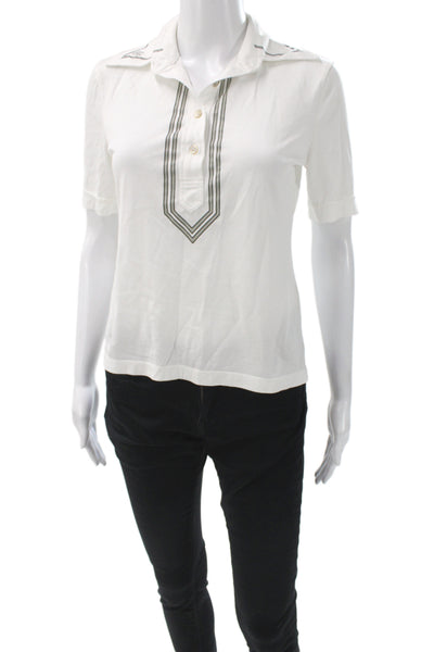 Tory Burch Women Basic Collared Short Sleeve Cotton Polo White Size XS