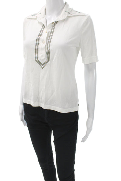 Tory Burch Women Basic Collared Short Sleeve Cotton Polo White Size XS