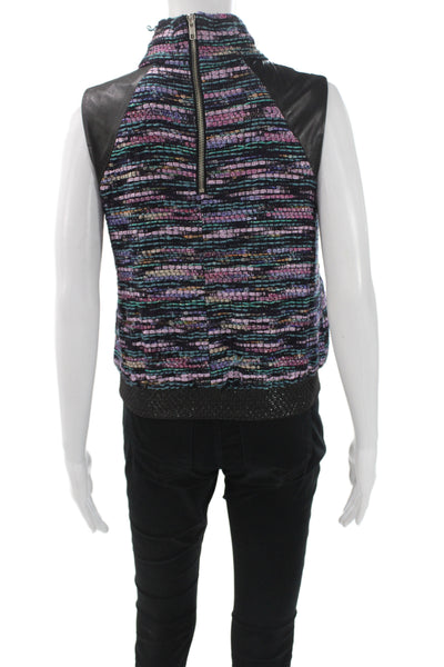 Milly Women Basic Tweed Striped Turtleneck Sleeveless Tank Zip Multicolor Size 0