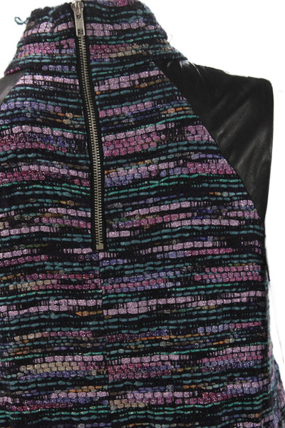 Milly Women Basic Tweed Striped Turtleneck Sleeveless Tank Zip Multicolor Size 0