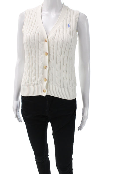 Polo Ralph Lauren Womens Ivory Cotton V Neck Button Vest Size M