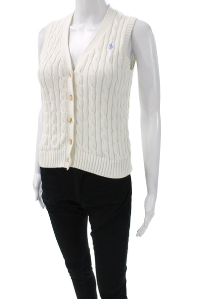 Polo Ralph Lauren Womens Ivory Cotton V Neck Button Vest Size M