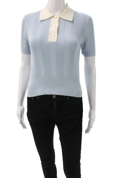 Tory Burch Women Blue Colorblock Cotton Collared Polo Short Sleeve Size XS