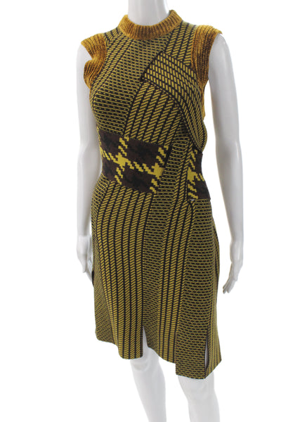 3.1 Phillip Lim Womens Sweater Dress Yellow Knit Mock Neck Sleeveless Size XS
