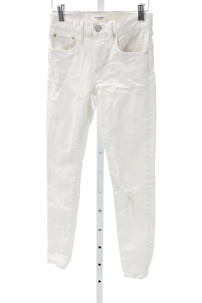 Moussy Womens Skinny Jeans White Mid-Rise Cotton Button Size 24