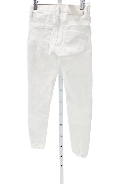 Moussy Womens Skinny Jeans White Mid-Rise Cotton Button Size 24