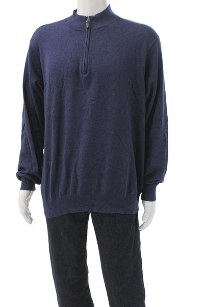 Peter Millar Mens Blue Cotton Mock Neck Pullover Sweater Long Sleeve Size XL