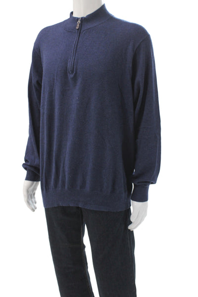 Peter Millar Mens Blue Cotton Mock Neck Pullover Sweater Long Sleeve Size XL