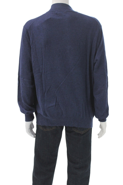 Peter Millar Mens Blue Cotton Mock Neck Pullover Sweater Long Sleeve Size XL