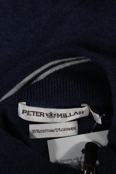 Peter Millar Mens Blue Cotton Mock Neck Pullover Sweater Long Sleeve Size XL