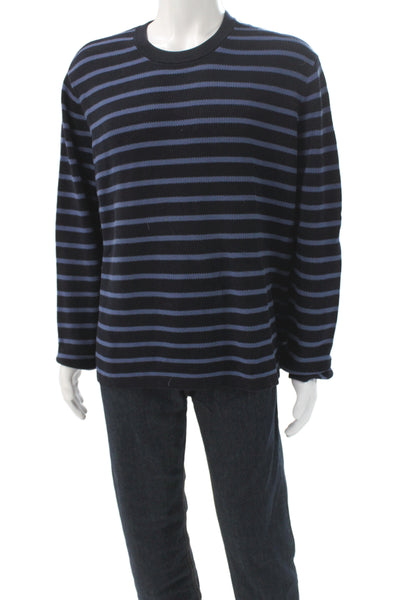Vince Mens Pullover Sweater Black Cotton Crew Neck Striped Long Sleeve Size XL
