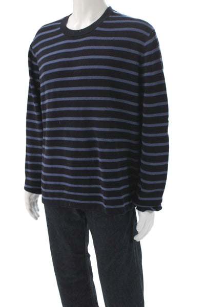 Vince Mens Pullover Sweater Black Cotton Crew Neck Striped Long Sleeve Size XL