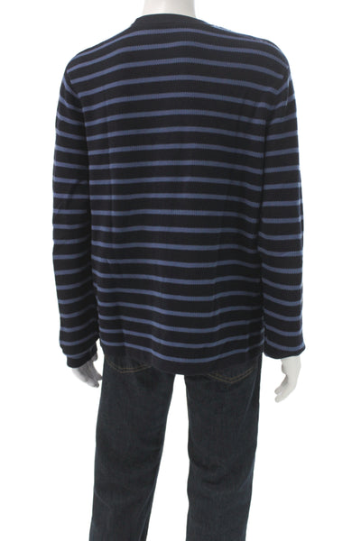 Vince Mens Pullover Sweater Black Cotton Crew Neck Striped Long Sleeve Size XL