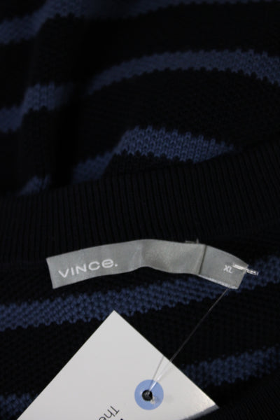 Vince Mens Pullover Sweater Black Cotton Crew Neck Striped Long Sleeve Size XL