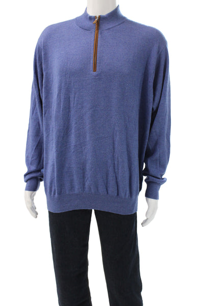 Peter Millar Mens Blue Wool Mock Neck Pullover Sweater Long Sleeve Size 2XL