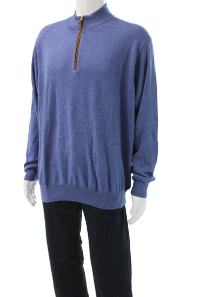 Peter Millar Mens Blue Wool Mock Neck Pullover Sweater Long Sleeve Size 2XL