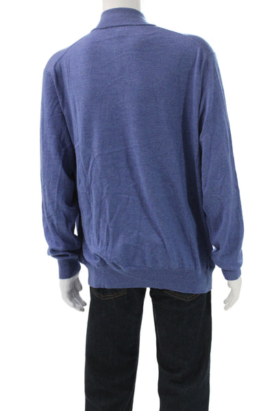 Peter Millar Mens Blue Wool Mock Neck Pullover Sweater Long Sleeve Size 2XL