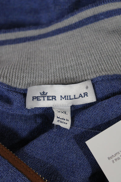 Peter Millar Mens Blue Wool Mock Neck Pullover Sweater Long Sleeve Size 2XL